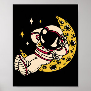 Affiche graphique d'astronaute se détendant sur un