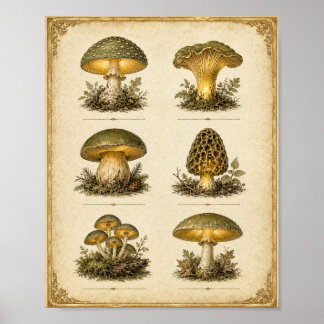 Affiche Graphique de champignons vintage lumineux Cottagec