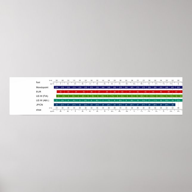 Affiche Graphique de comparaison des tailles de chaussures (Devant)