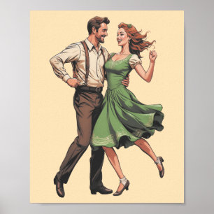 Affiche graphique de couple de danse swing vintage