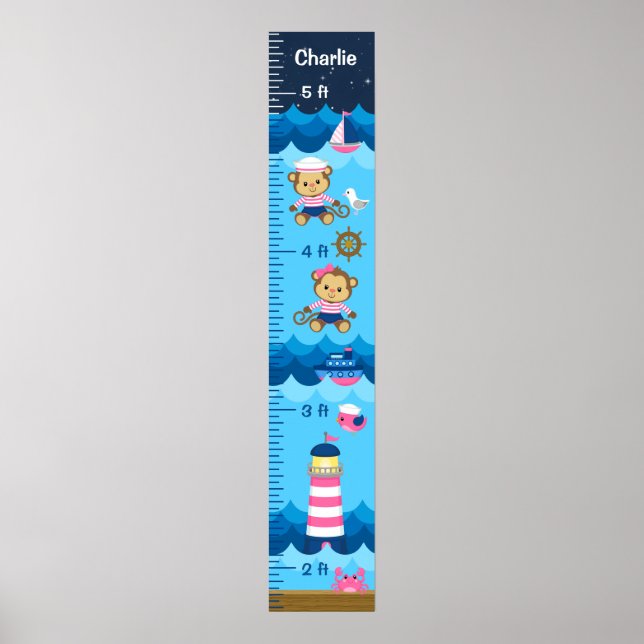 Affiche Graphique de croissance de singe fille marine rose (Devant)