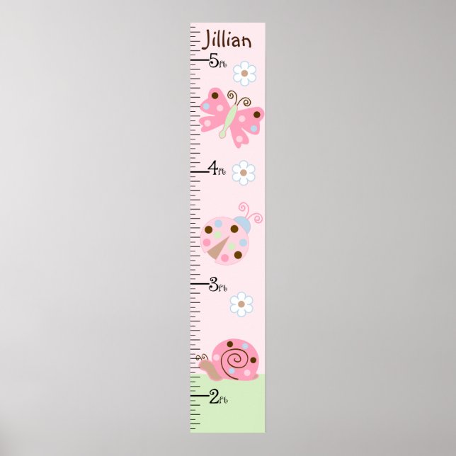 Affiche Graphique de croissance rose Ladybug et papillon (Devant)