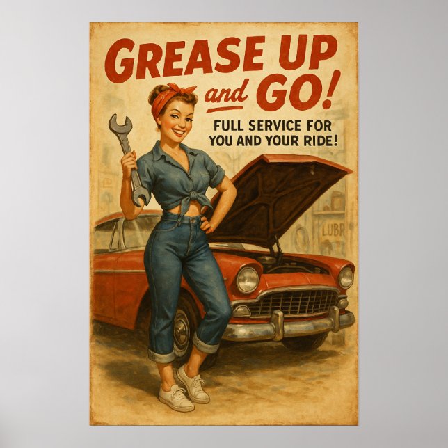 Affiche Graphique de fille Retro Garage Pin Up (Devant)