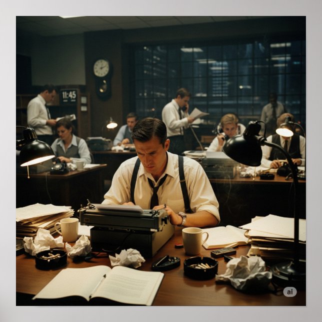 Affiche Graphique de la salle de presse vintage (Devant)