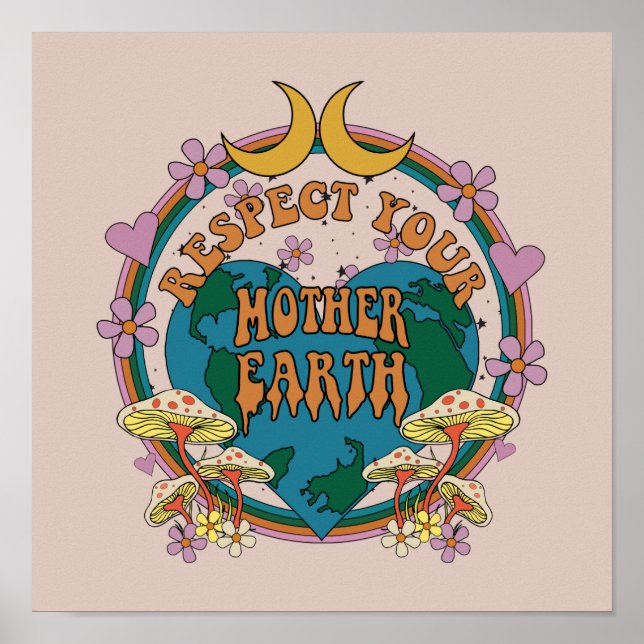 Affiche Graphique de la Terre mère rétro des années 70 (Devant)