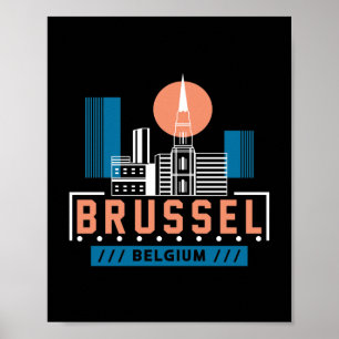 Affiche Graphique de la vue panoramique de Bruxelles Belgi