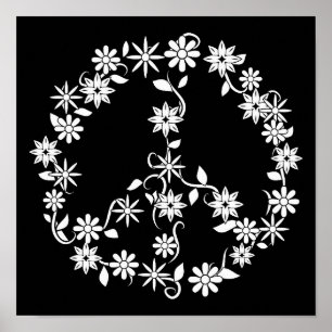 Affiche Graphique de paix Simple Étoiles & Fleurs