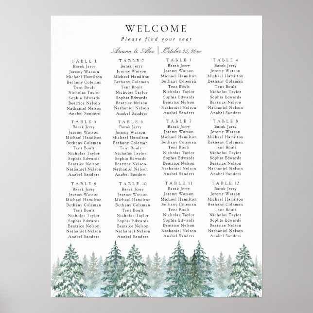 Affiche Graphique de paramètres de mariage de forêt de pin (Devant)