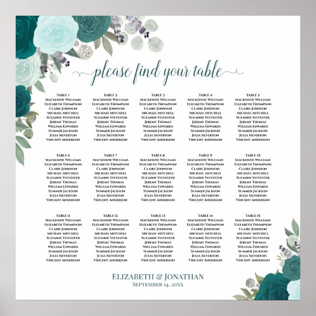 Affiche Graphique de placement 15 tables élégantes roses s (Devant)