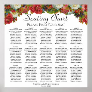 Affiche Graphique de placement 15 tables Fleurs rouges d'a