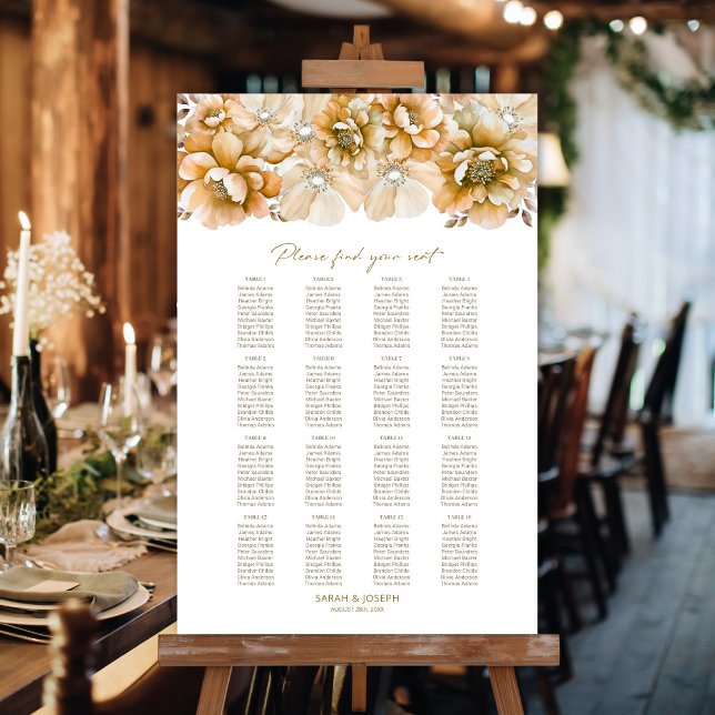 Affiche Graphique de placement 16 tables mariage floral or (Créateur téléchargé)