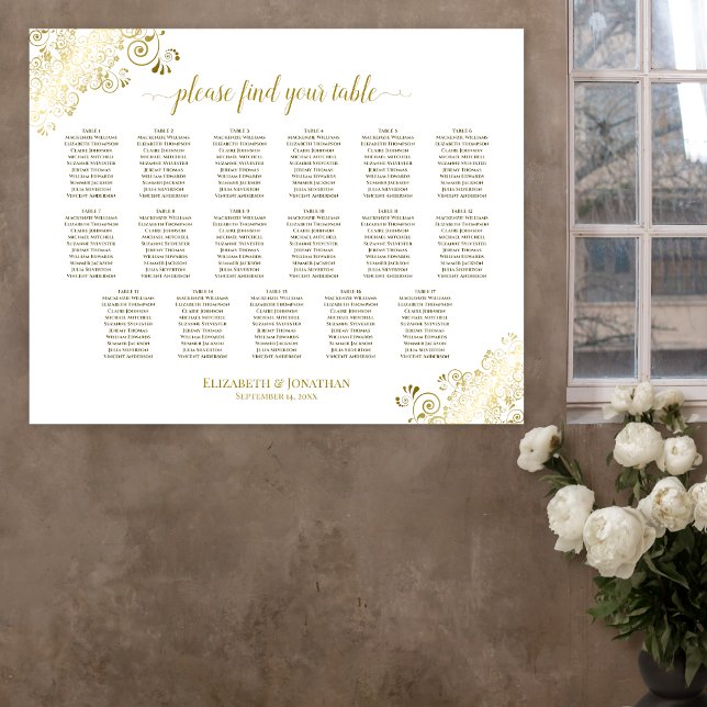 Affiche Graphique de placement 17 Table Or Frivole Mariage (In Situ on Wall)