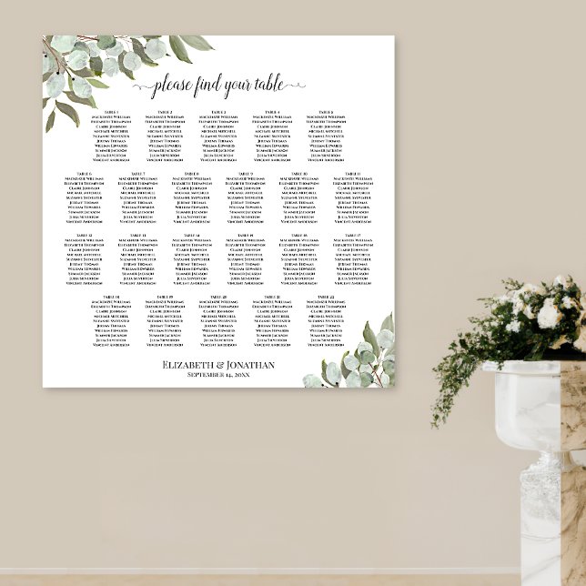 Affiche Graphique de placement 22 tables mariage rustique  (In Situ on Wall with Pedestal Vase)