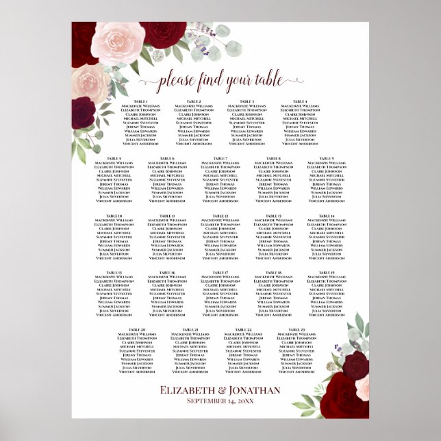 Affiche Graphique de placement 23 Table Rouge & Floral Ros (Devant)