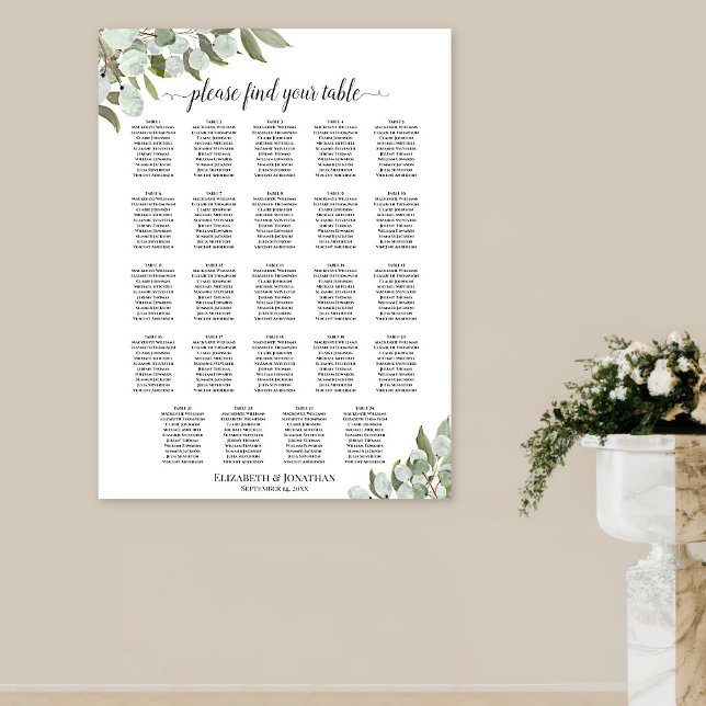 Affiche Graphique de placement 24 tables avec feuillage d' (On Wall in situ)