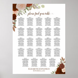 Affiche Graphique de placement 24 tables mariage floral au