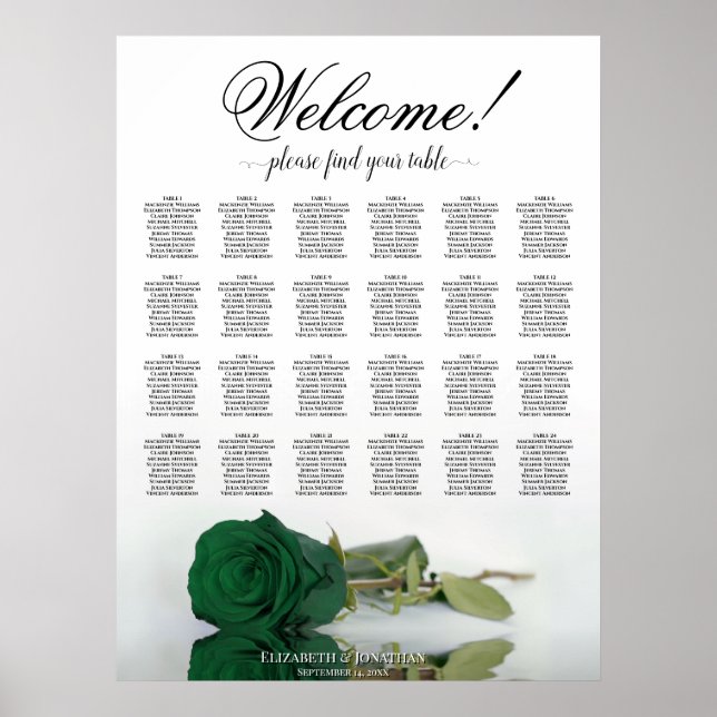 Affiche Graphique de placement 24 tables mariage rose vert (Devant)