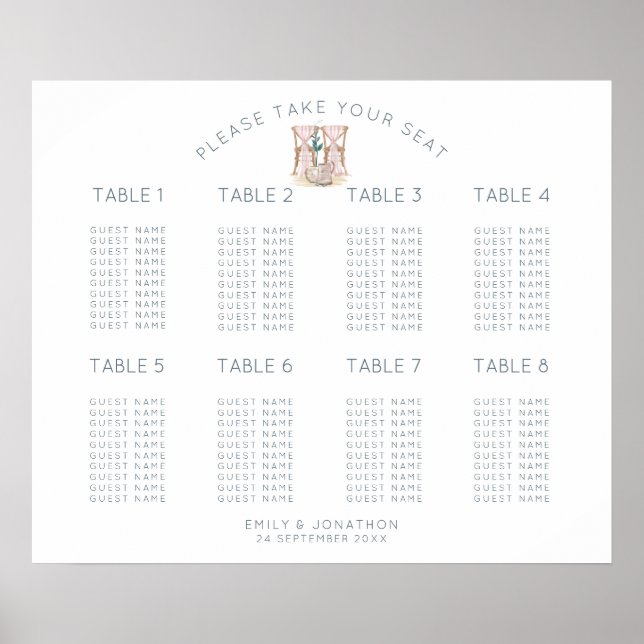 Affiche Graphique de placement 8 tables 80 places assises  (Devant)