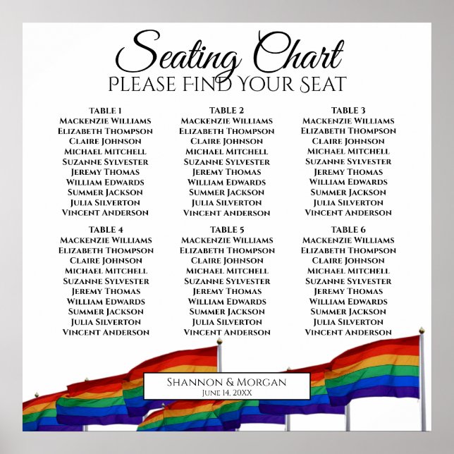 Affiche Graphique de placement de 6 tables de mariage avec (Devant)