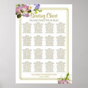 Affiche Graphique de placement de mariage à 16 tables Flor