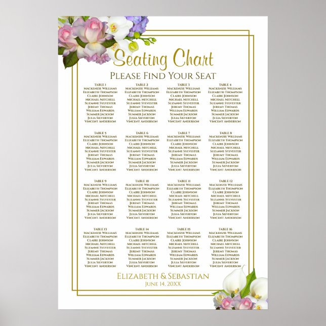 Affiche Graphique de placement de mariage à 16 tables Flor (Devant)