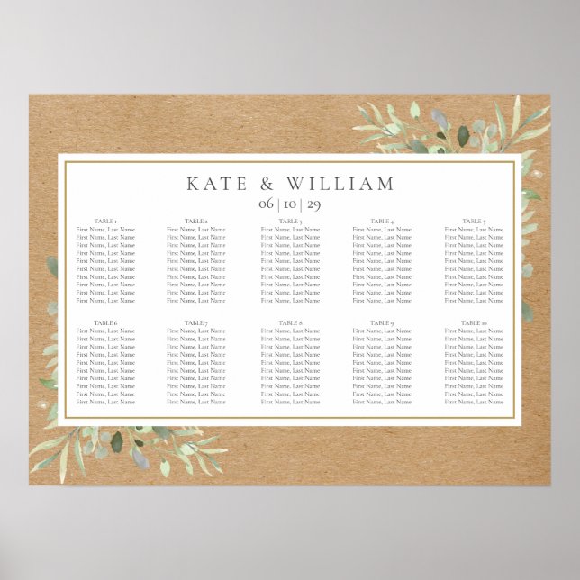 Affiche Graphique de placement de mariage à l'aquarelle de (Devant)