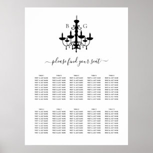 Affiche Graphique de placement de mariage à lustre noir et