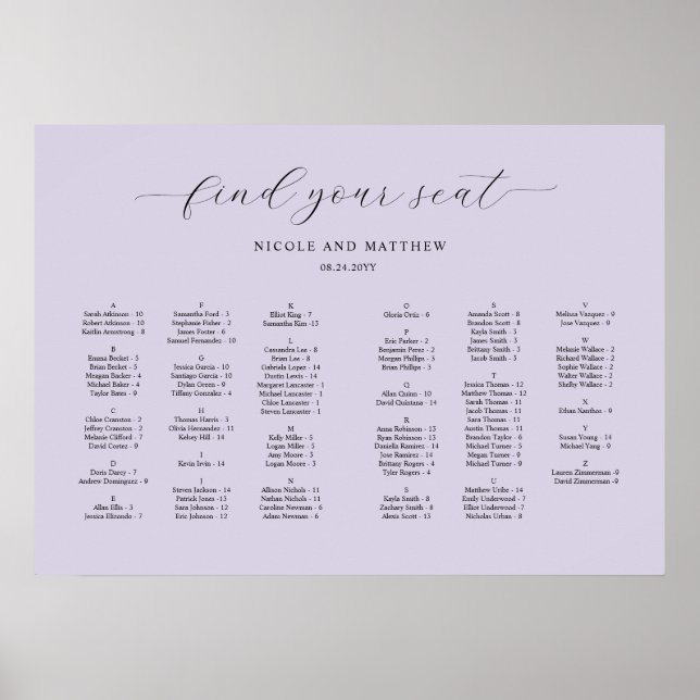Affiche Graphique de placement de mariage alphabétique chi (Devant)