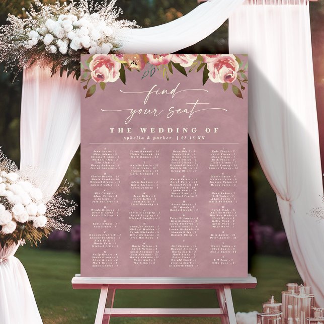 Affiche Graphique de placement de mariage alphabétique ros (Say "I DO" to Romantic Watercolor Florals and a Cottagecore Vibe with the Ophelia Wedding Suite.)