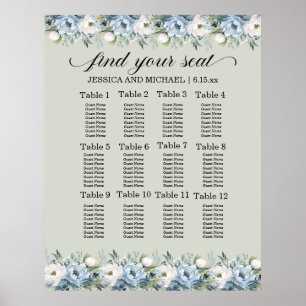Affiche Graphique de placement de mariage au sage vert pou