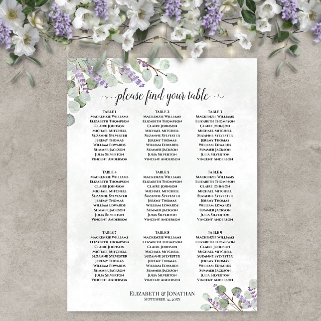 Affiche Graphique de placement de mariage aux 9 tables ave (In Situ on Wall with Decorations)