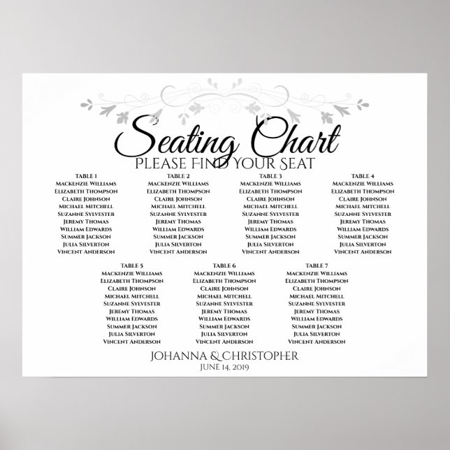 Affiche Graphique de placement de mariage de 7 tables Chic (Devant)