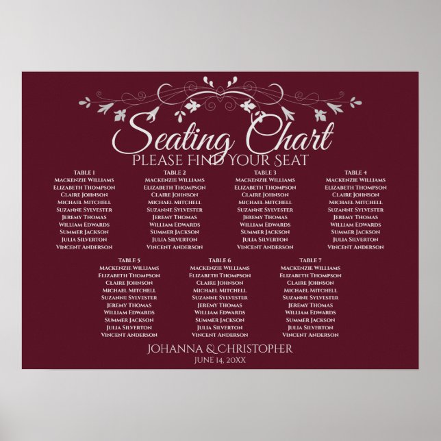 Affiche Graphique de placement de mariage de table 7 Chic  (Devant)