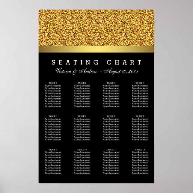 Affiche Graphique de placement de mariage élégant en or (Devant)