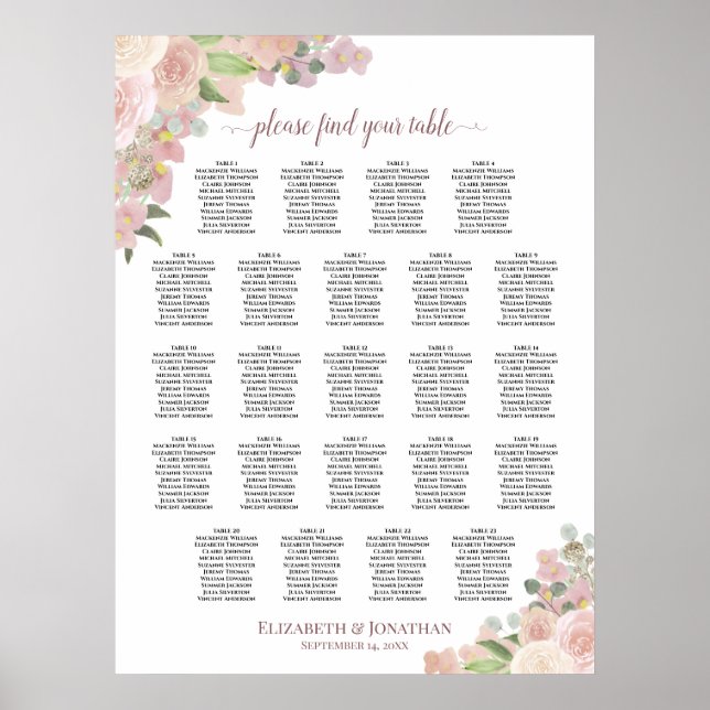 Affiche Graphique de placement de mariage élégant floral r (Devant)