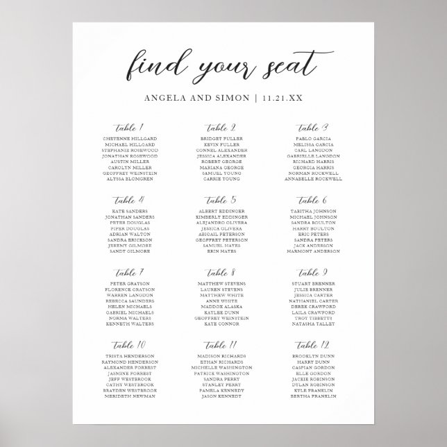 Affiche Graphique de placement de mariage élégant moderne  (Devant)