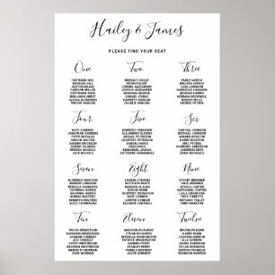Affiche Graphique de placement de mariage élégant noir et