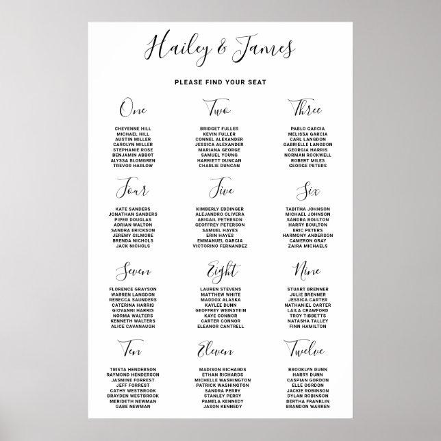 Affiche Graphique de placement de mariage élégant noir et  (Devant)
