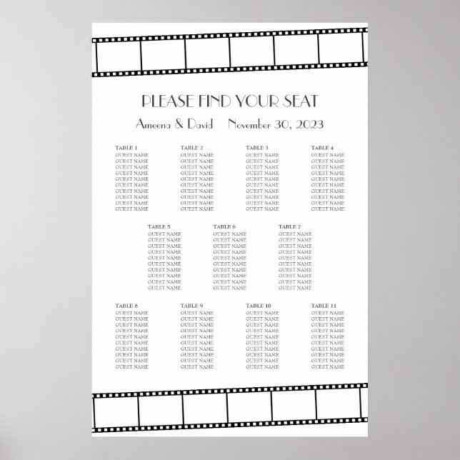 Affiche Graphique de placement de mariage en bande de film (Devant)