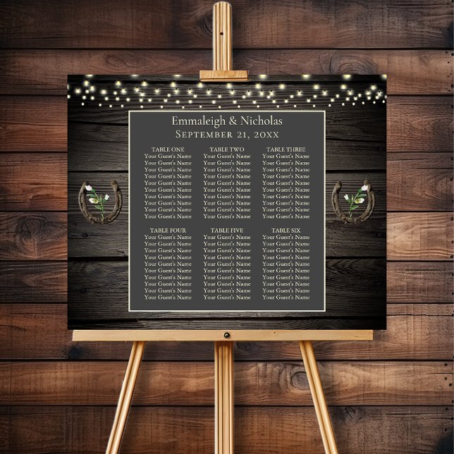 Affiche Graphique de placement de mariage en bois de grang (Créateur téléchargé)