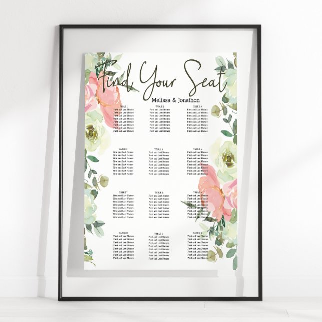Affiche Graphique de placement de mariage floral coquille  (Créateur téléchargé)