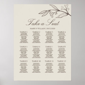 Affiche Graphique de placement de mariage floral minimalis