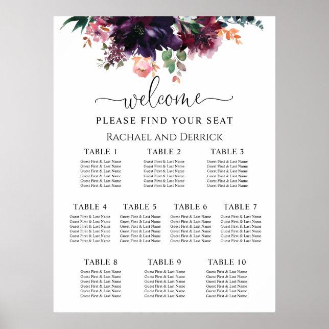 Affiche Graphique de placement de mariage floral profond l (Devant)