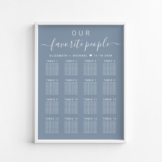 Affiche Graphique de placement de mariage pour 16 tables d (Créateur téléchargé)