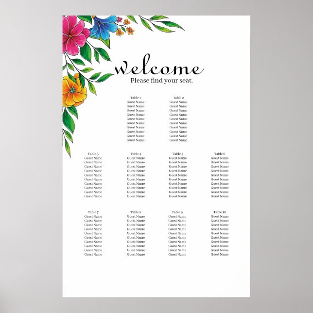 Affiche Graphique de placement de mariage printemps été Fl (Devant)