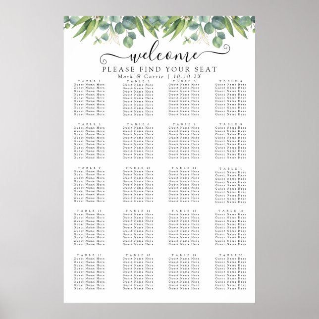 Affiche Graphique de placement de mariage simple avec verd (Devant)