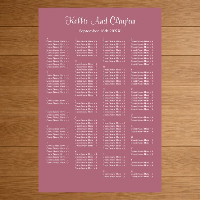 Affiche Graphique de placement de mariage simple Bourgogne (Créateur téléchargé)