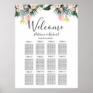 Affiche Graphique de placement de mariage tropical floral 