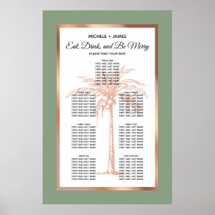 Affiche Graphique de placement de mariage tropical Palm or