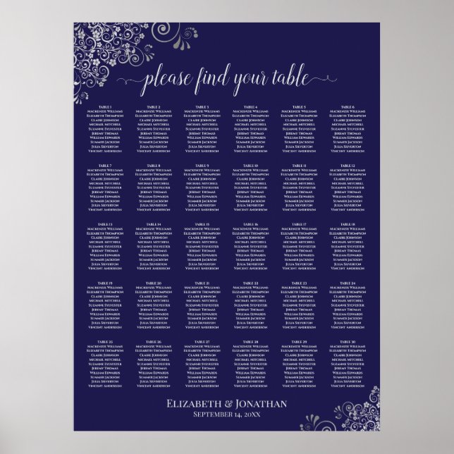 Affiche Graphique de placement de table de mariage 30 tabl (Devant)